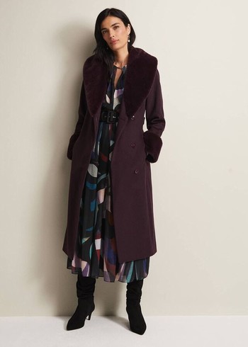 Phase Eight Zylah Faux Fur Collar Wool Smart Coats Burgundy Australia | NG6031248